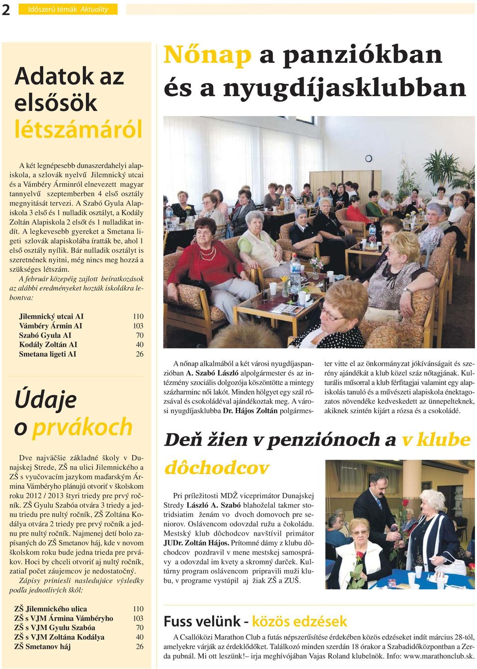 A legkevesebb gyereket a Smetana ligeti szlovák alapiskolába íratták be, ahol 1 első osztály nyílik. Bár nulladik osztályt is szeretnének nyitni, még nincs meg hozzá a szükséges létszám.