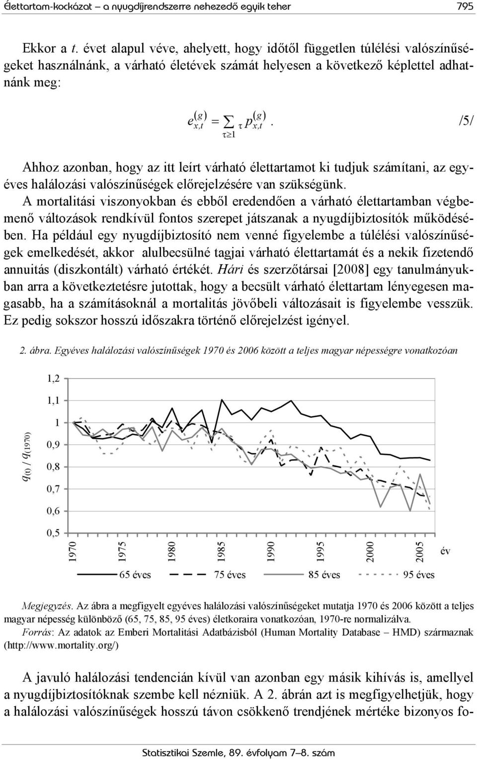 /5/ x,t τ τ 1 Ahhoz azonban, hogy az itt leírt várható élettartamot ki tudjuk számítani, az egyéves halálozási valószínűségek előrejelzésére van szükségünk.