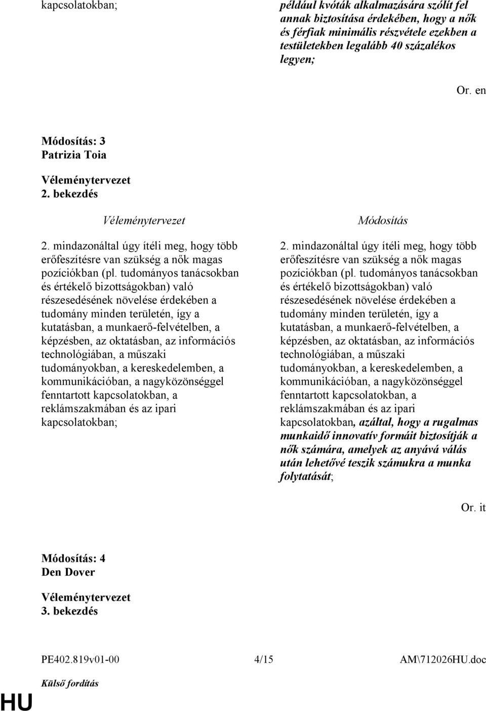 tudományos tanácsokban és értékelő bizottságokban) való részesedésének növelése érdekében a tudomány minden területén, így a kutatásban, a munkaerő-felvételben, a képzésben, az oktatásban, az