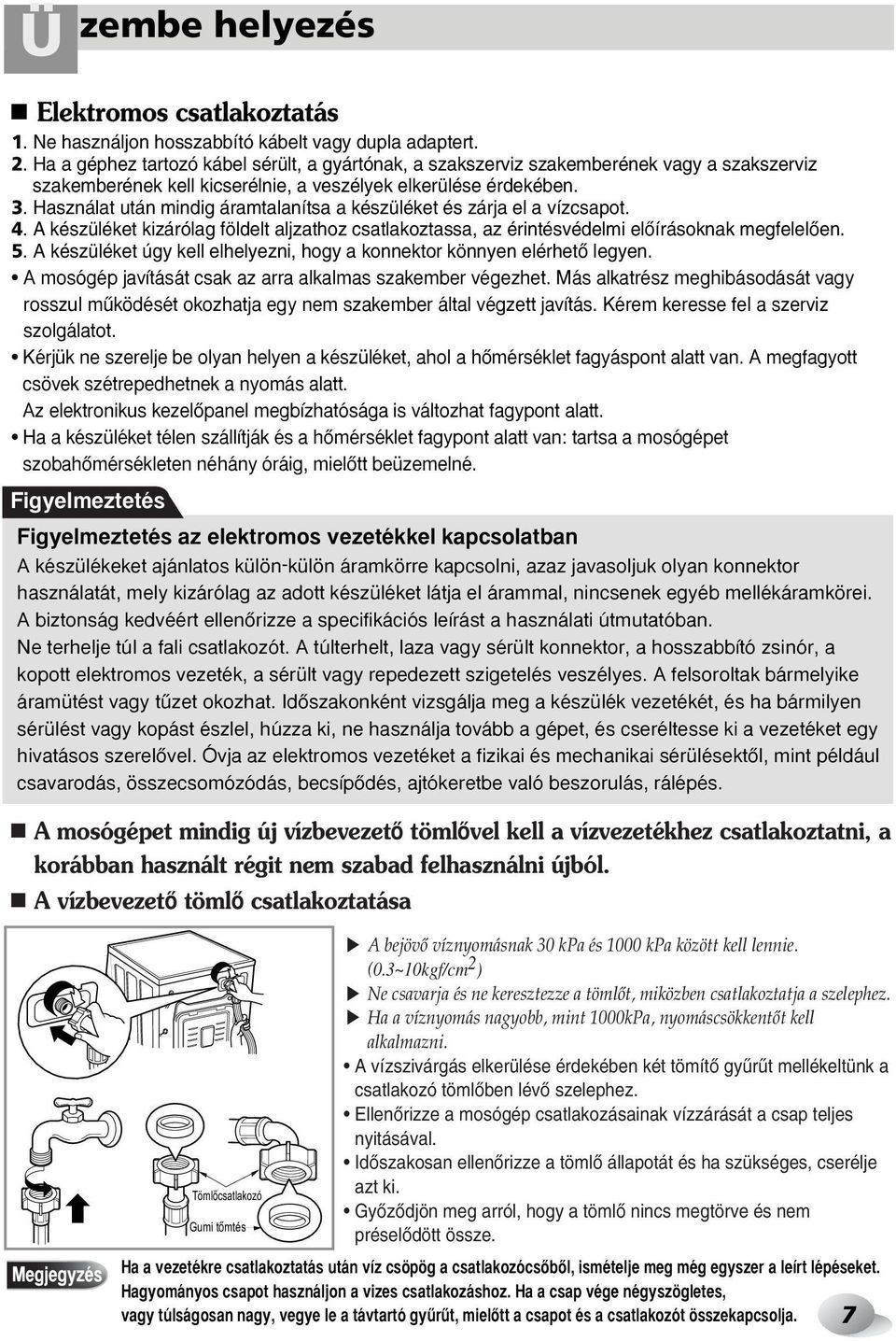Használat után mindig áramtalanítsa a készüléket és zárja el a vízcsapot. 4. A készüléket kizárólag földelt aljzathoz csatlakoztassa, az érintésvédelmi elœírásoknak megfelelœen. 5.