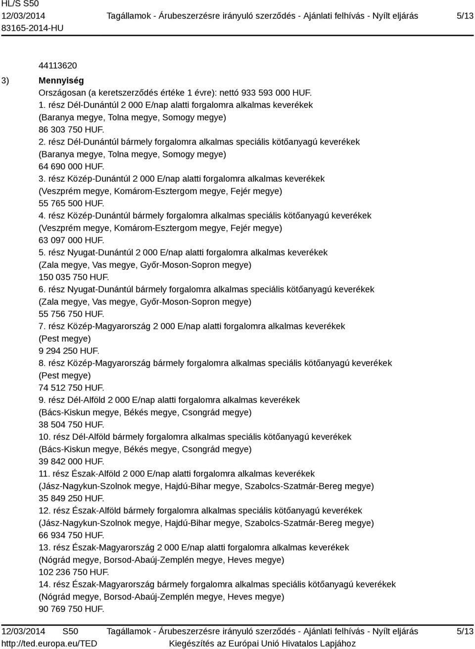 rész Közép-Dunántúl 2 000 E/nap alatti forgalomra alkalmas keverékek (Veszprém megye, Komárom-Esztergom megye, Fejér megye) 55 765 500 HUF. 4.