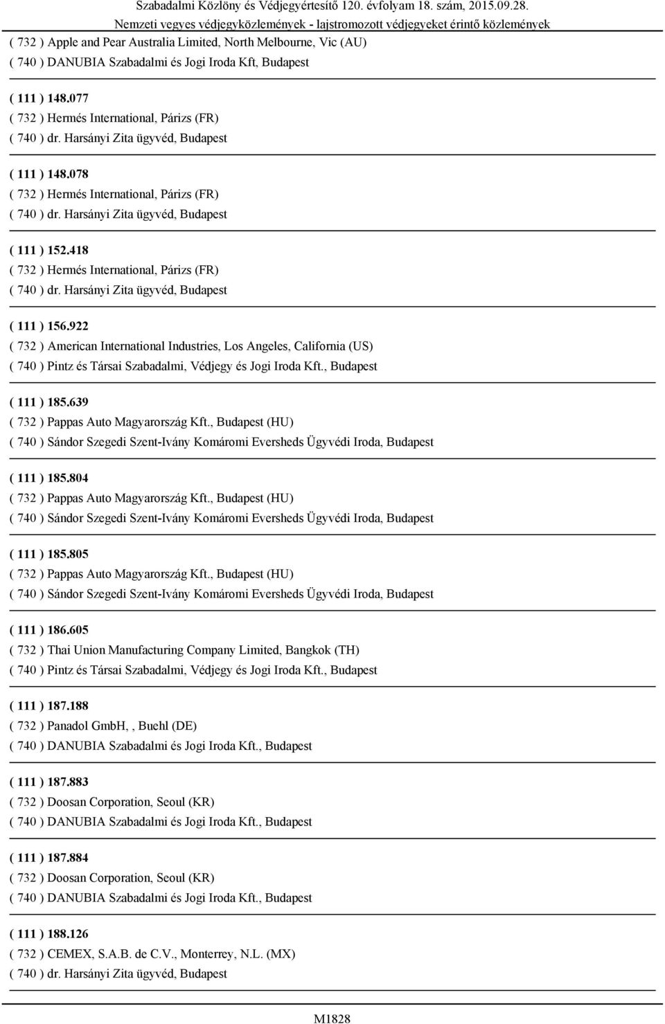 922 ( 732 ) American International Industries, Los Angeles, California (US) ( 740 ) Pintz és Társai Szabadalmi, Védjegy és Jogi Iroda Kft., Budapest ( 111 ) 185.