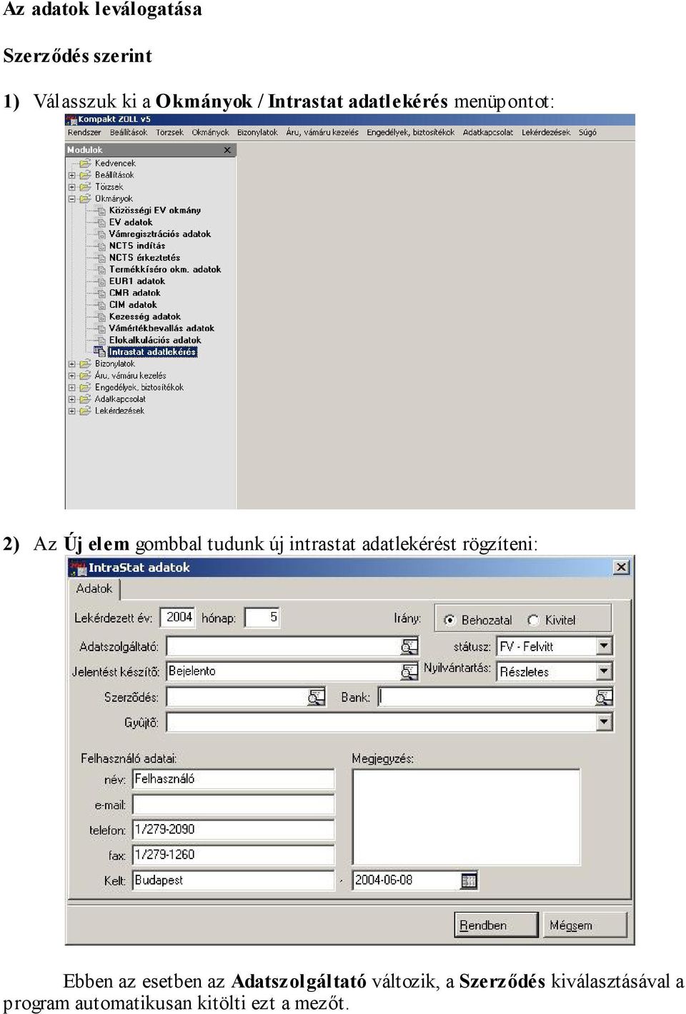 intrastat adatlekérést rögzíteni: Ebben az esetben az Adatszolgáltató