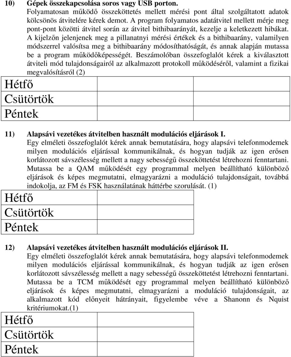 A kijelzőn jelenjenek meg a pillanatnyi mérési értékek és a bithibaarány, valamilyen módszerrel valósítsa meg a bithibaarány módosíthatóságát, és annak alapján mutassa be a program működőképességét.