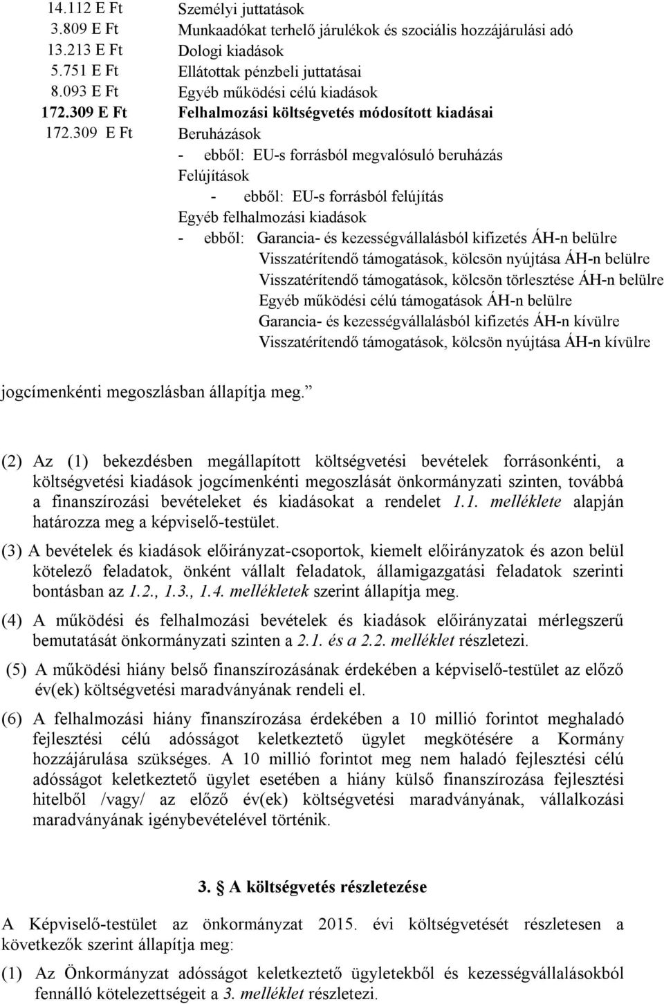 309 E Ft Beruházások - ebből: EU-s forrásból megvalósuló beruházás Felújítások - ebből: EU-s forrásból felújítás Egyéb felhalmozási kiadások - ebből: Garancia- és kezességvállalásból kifizetés ÁH-n