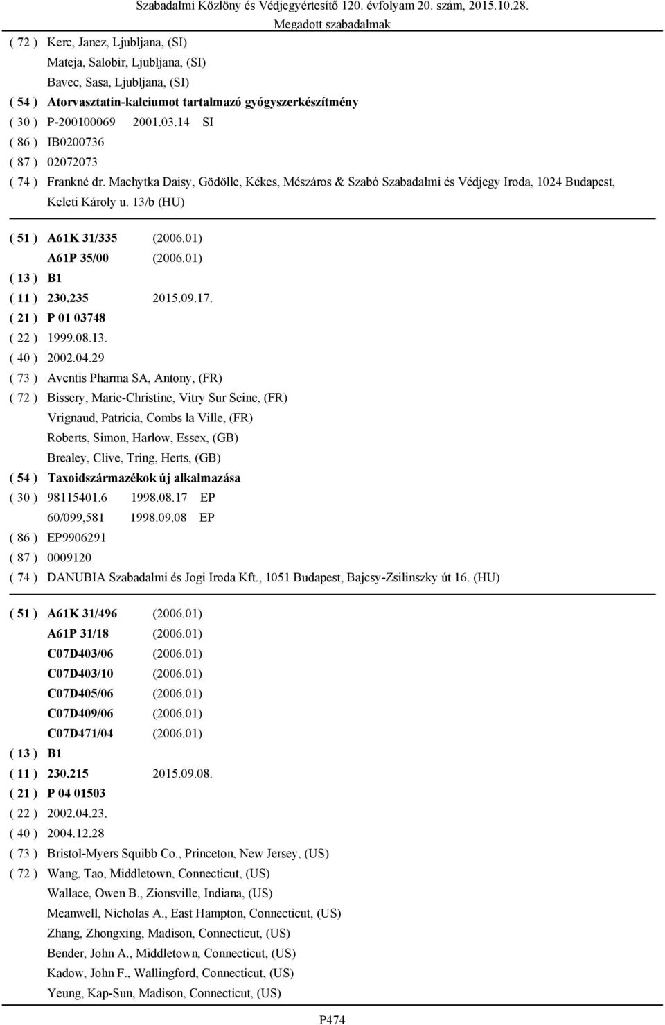 13/b (HU) ( 51 ) A61K 31/335 (2006.01) A61P 35/00 (2006.01) ( 11 ) 230.235 2015.09.17. ( 21 ) P 01 03748 ( 22 ) 1999.08.13. ( 40 ) 2002.04.