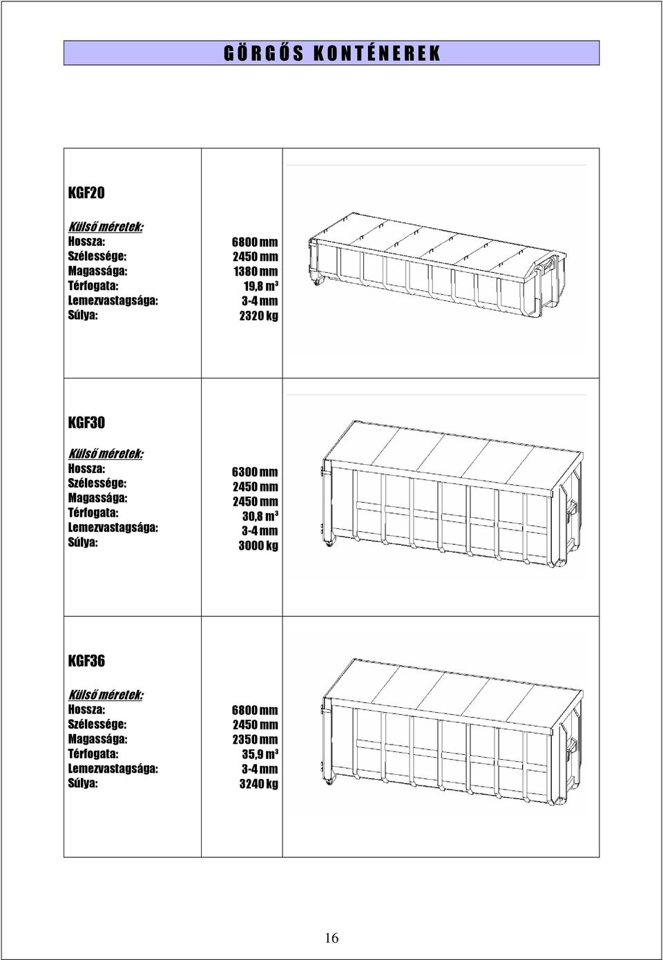 kg KGF30 6300 mm 30,8 m 3 3000 kg