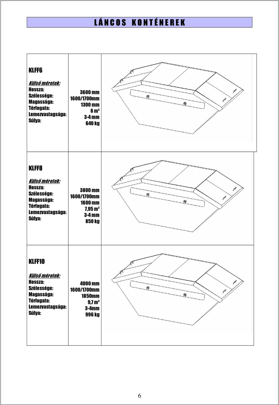 3800 mm 1600 mm 7,95 m 3 850 kg