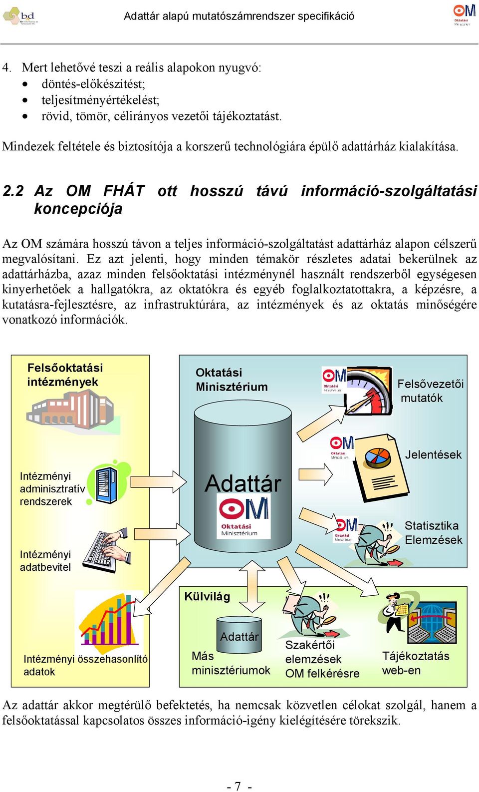 2 Az OM FHÁT ott hosszú távú információ-szolgáltatási koncepciója Az OM számára hosszú távon a teljes információ-szolgáltatást adattárház alapon célszerű megvalósítani.