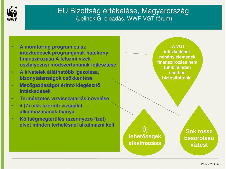 kivételek átláthatóbb igazolása, bizonytalanságok csökkentése Mezőgazdaságot érintő kiegészítő intézkedések Természetes vízvisszatartás növelése 4 (7) cikk