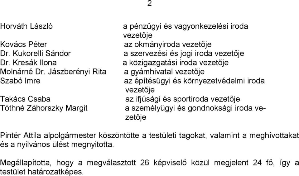 vezetője a közigazgatási iroda vezetője a gyámhivatal vezetője az építésügyi és környezetvédelmi iroda vezetője az ifjúsági és sportiroda vezetője a személyügyi és