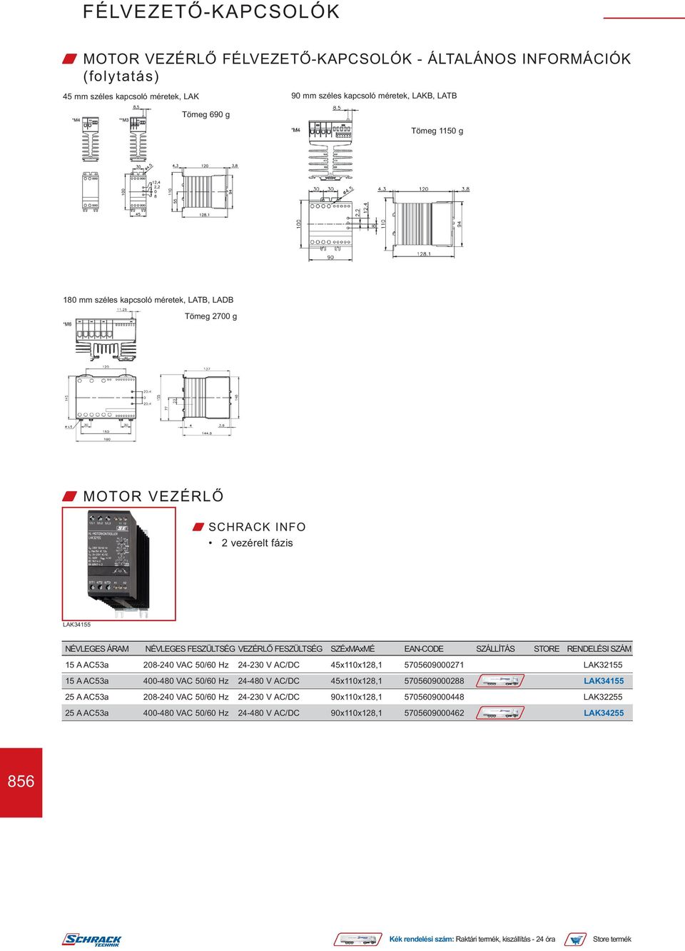 45x110x128,1 5705609000271 LAK32155 15 A AC53a 400-480 VAC 50/60 Hz 24-480 V AC/DC 45x110x128,1 5705609000288 LAK34155 25 A AC53a 208-240 VAC