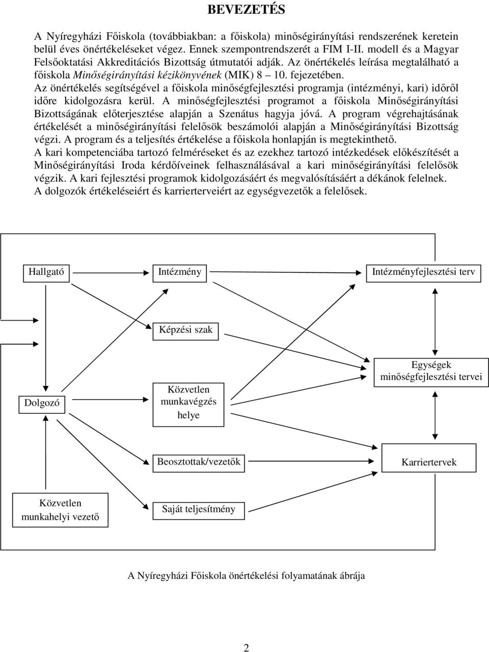 Az önértékelés segítségével a főiskola minőségfejlesztési programja (intézményi, kari) időről időre kidolgozásra kerül.