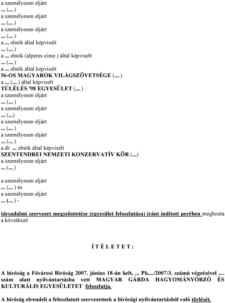 ... elnök által képviselt SZENTENDREI NEMZETI KONZERVATÍV KÖR (.