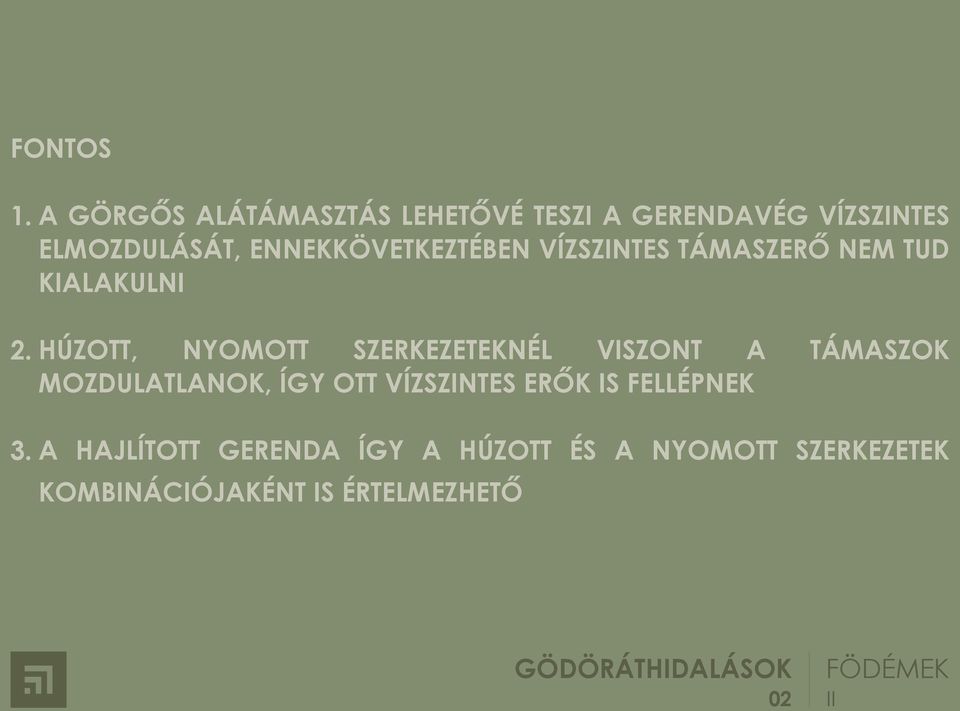 ENNEKKÖVETKEZTÉBEN VÍZSZINTES TÁMASZERŐ NEM TUD KIALAKULNI HÚZOTT, NYOMOTT SZERKEZETEKNÉL