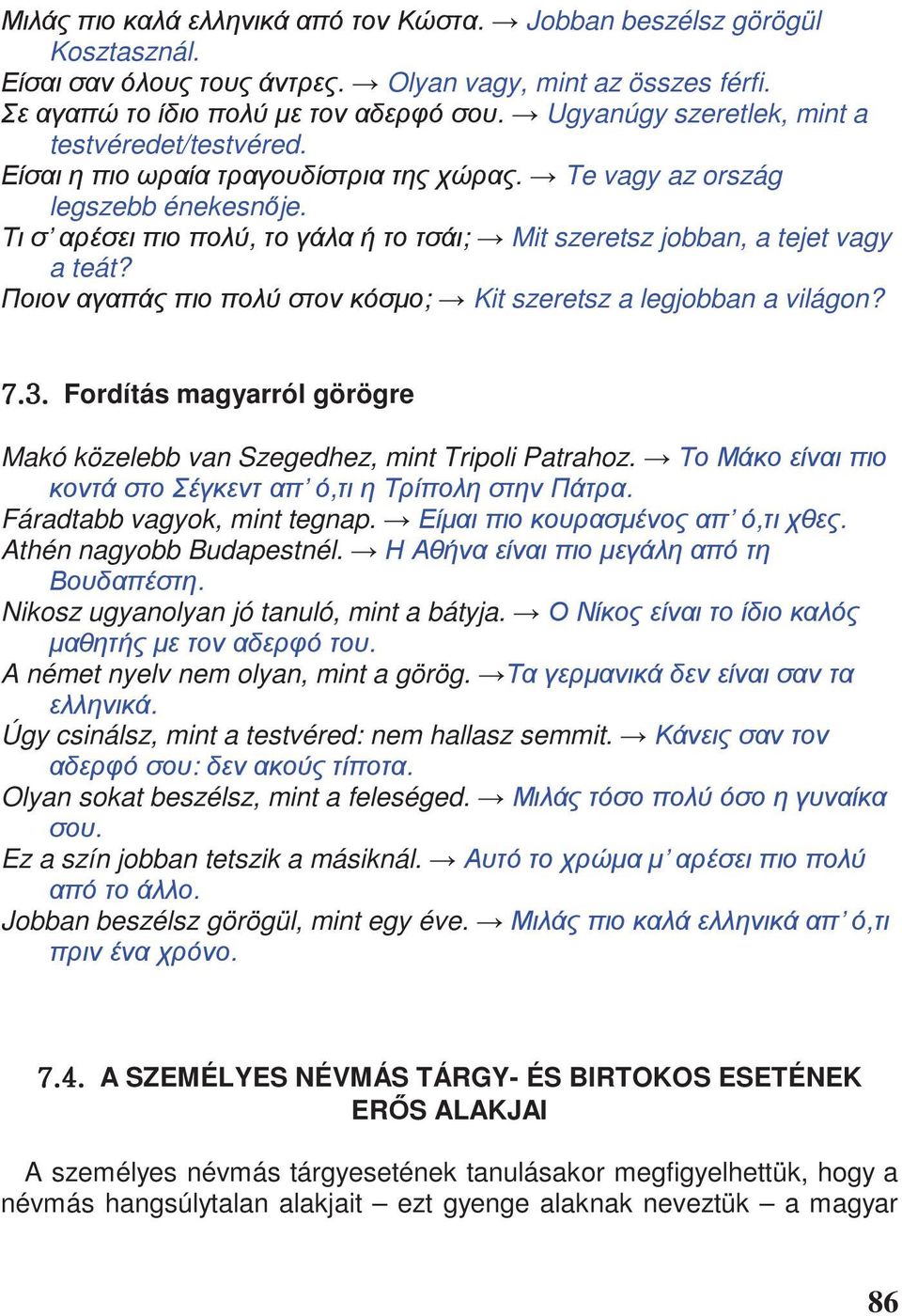 ,. Athén nagyobb Budapestnél.. Nikosz ugyanolyan jó tanuló, mint a bátyja.. A német nyelv nem olyan, mint a görög.. Úgy csinálsz, mint a testvéred: nem hallasz semmit. :.