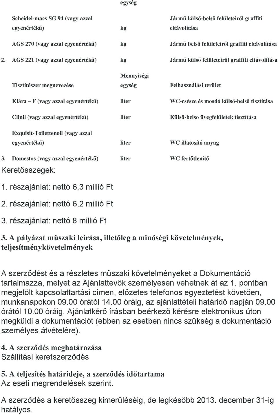 mosdó külső-belső tisztítása Clinil (vagy azzal egyenértékű) liter Külső-belső üvegfelületek tisztítása 3.