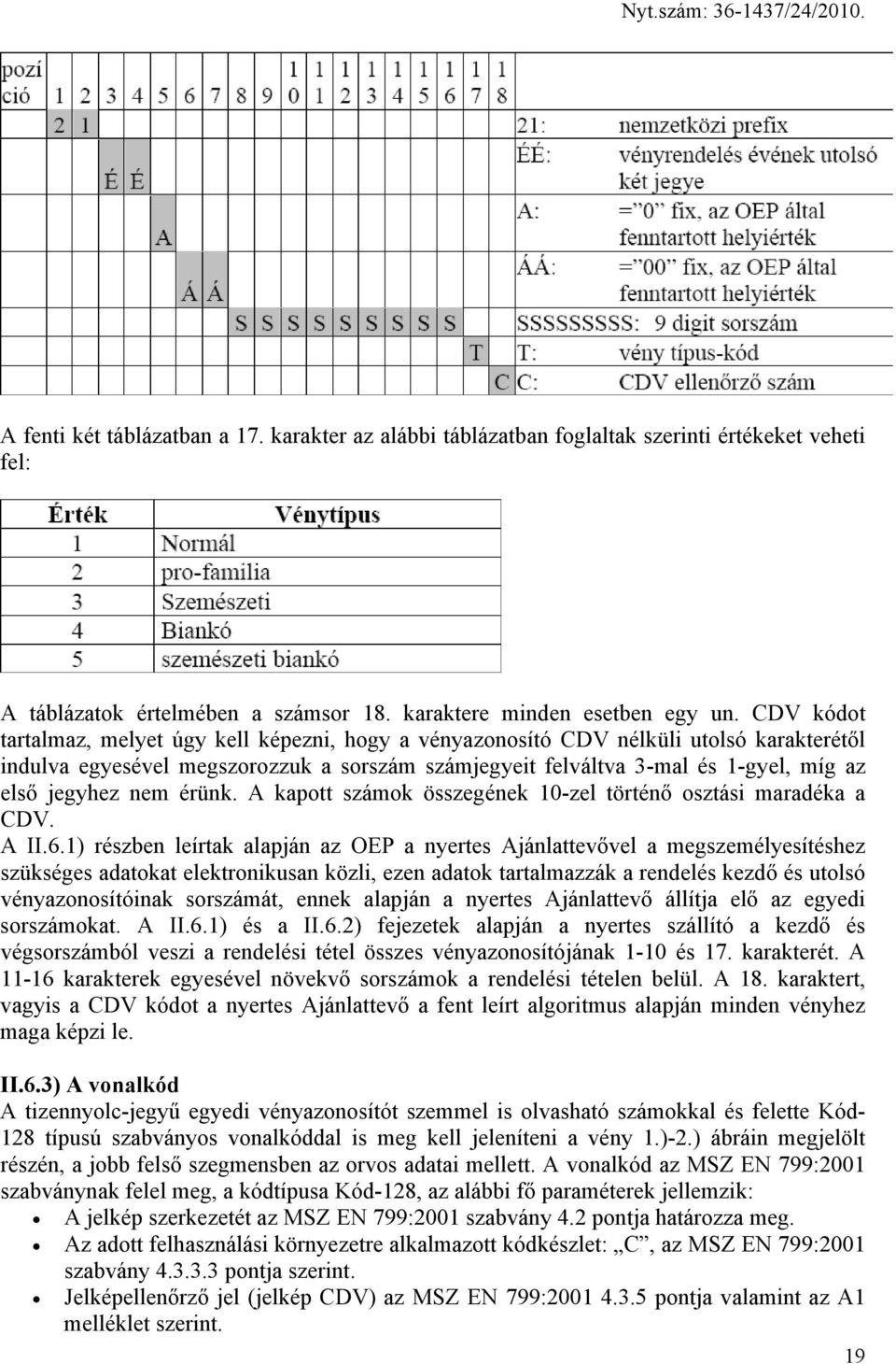 nem érünk. A kapott számok összegének 10-zel történő osztási maradéka a CDV. A II.6.