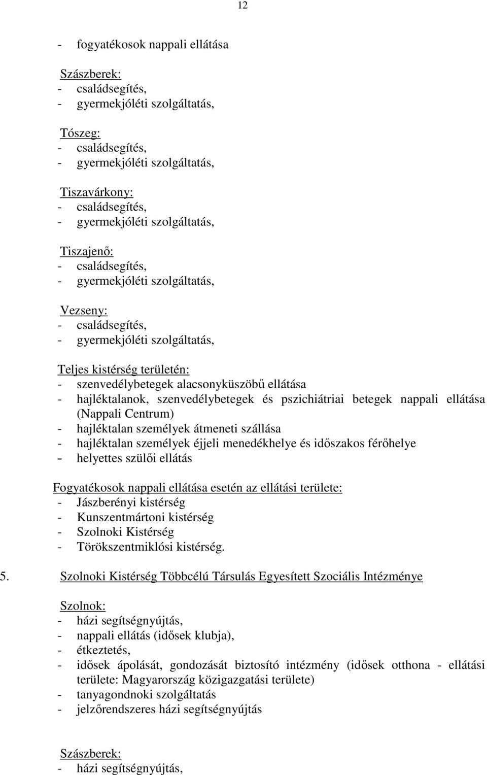 Fogyatékosok nappali ellátása esetén az ellátási területe: - Jászberényi kistérség - Kunszentmártoni kistérség - Szolnoki Kistérség - Törökszentmiklósi kistérség. 5.