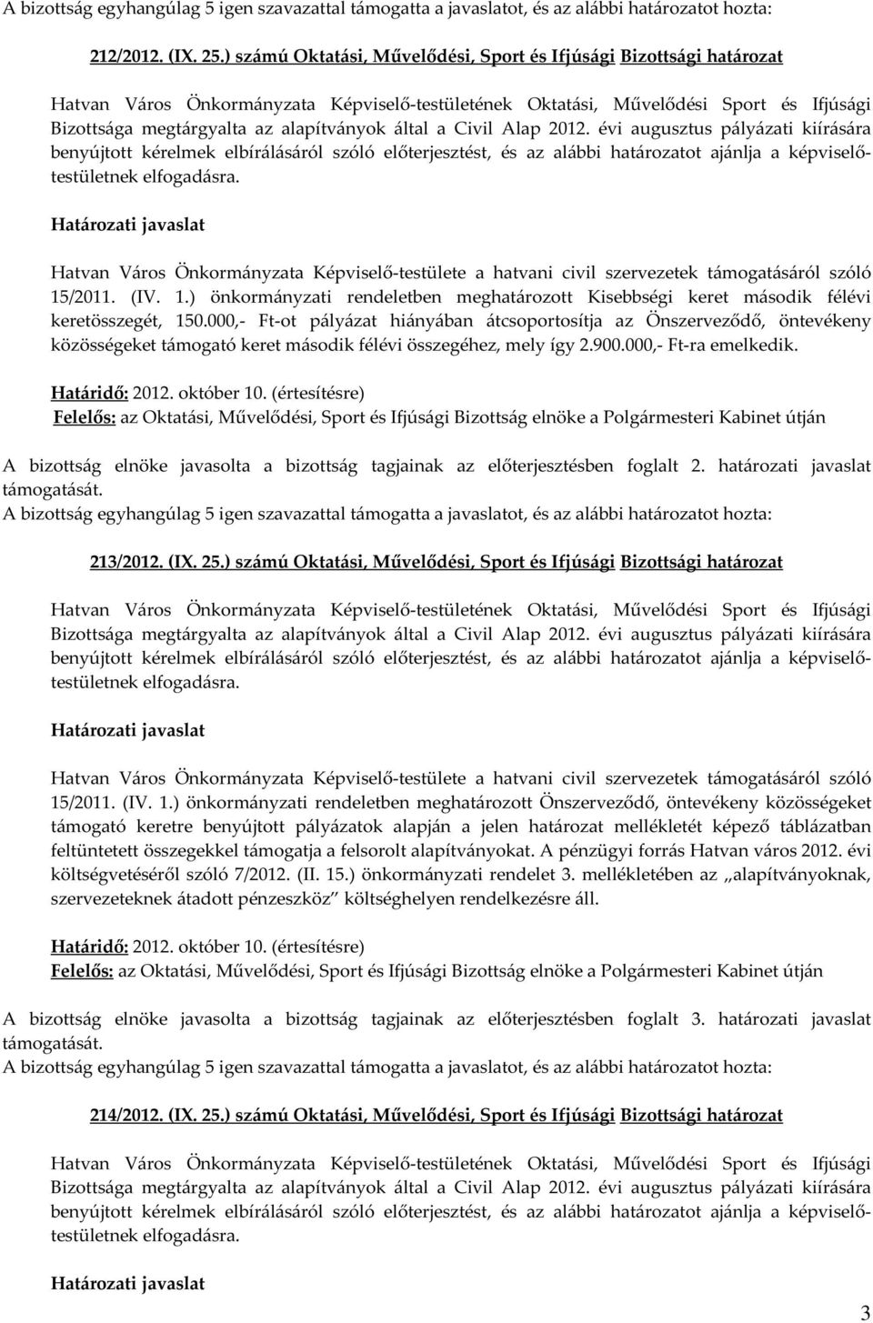 által a Civil Alap 2012. évi augusztus pályázati kiírására benyújtott kérelmek elbírálásáról szóló előterjesztést, és az alábbi határozatot ajánlja a képviselőtestületnek elfogadásra.