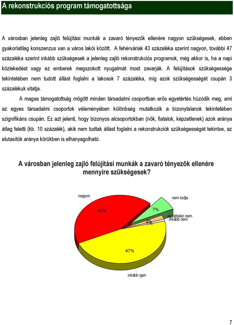 nyugalmát most zavarják. A felújítások szükségessége tekintetében nem tudott állást foglalni a lakosok 7 százaléka, míg azok szükségességét csupán 3 százalékuk vitatja.