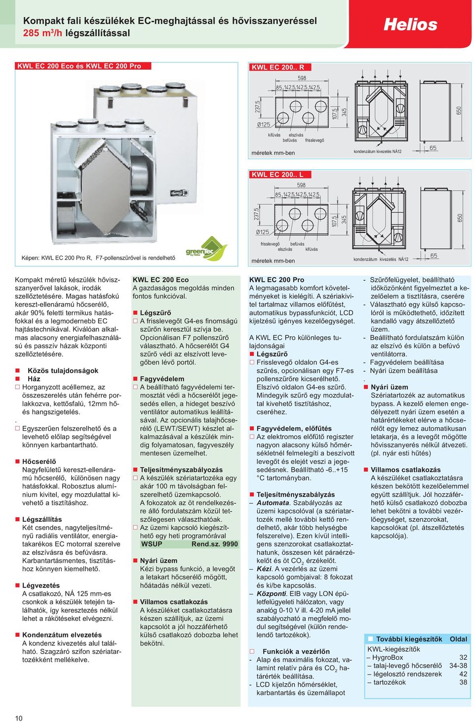 . L Képen: KWL EC 200 Pro R, F7-pollenszűrővel is rendelhető frisslevegő befúvás elszívás kifúvás kondenzátum kivezetés NÁ12 Kompakt méretű készülék hőviszszanyerővel lakások, irodák szellőztetésére.
