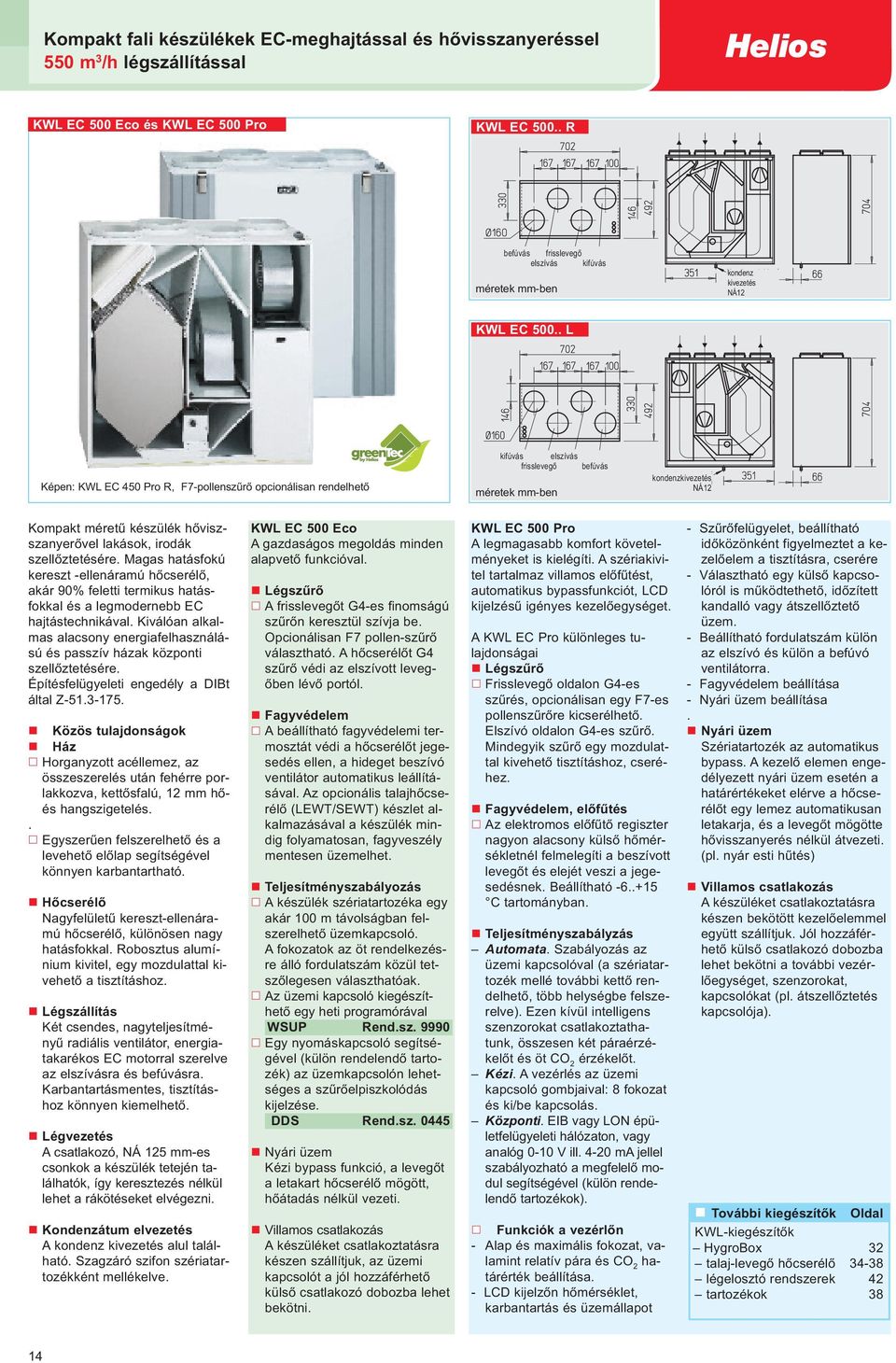 . L Képen: KWL EC 450 Pro R, F7-pollenszűrő opcionálisan rendelhető kifúvás elszívás frisslevegő befúvás kondenzkivezetés NÁ12 Kompakt méretű készülék hőviszszanyerővel lakások, irodák szellőztetésére.