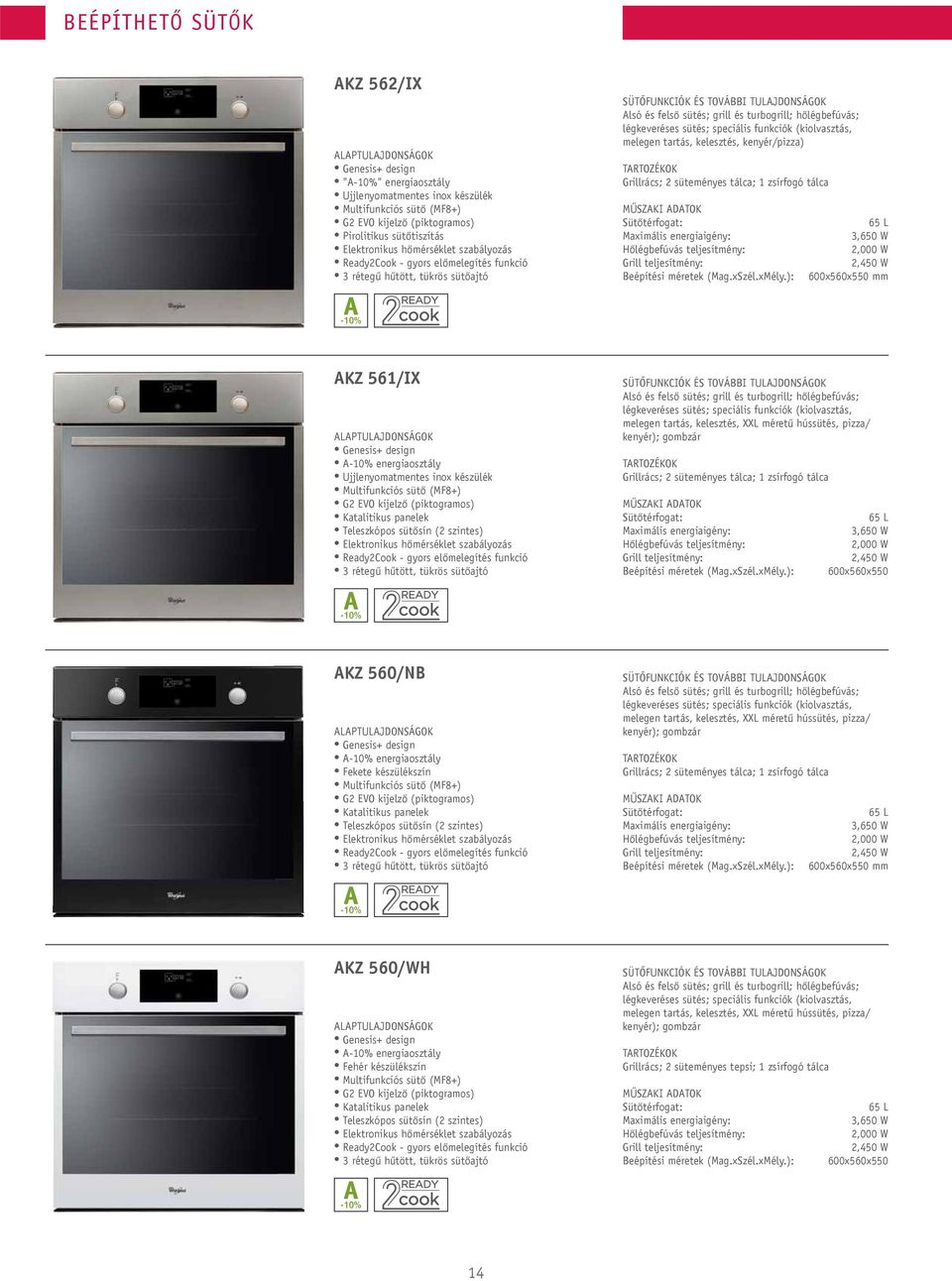 funkciók (kiolvasztás, melegen tartás, kelesztés, kenyér/pizza) Grillrács; 2 süteményes tálca; 1 zsírfogó tálca Süt térfogat: Maximális energiaigény: H légbefúvás teljesítmény: Grill teljesítmény: