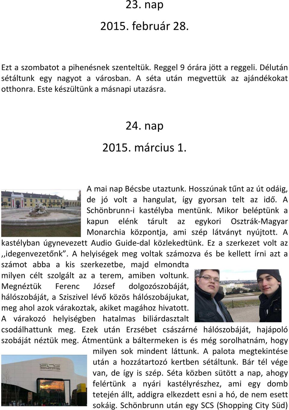 Mikor beléptünk a kapun elénk tárult az egykori Osztrák-Magyar Monarchia központja, ami szép látványt nyújtott. A kastélyban úgynevezett Audio Guide-dal közlekedtünk.