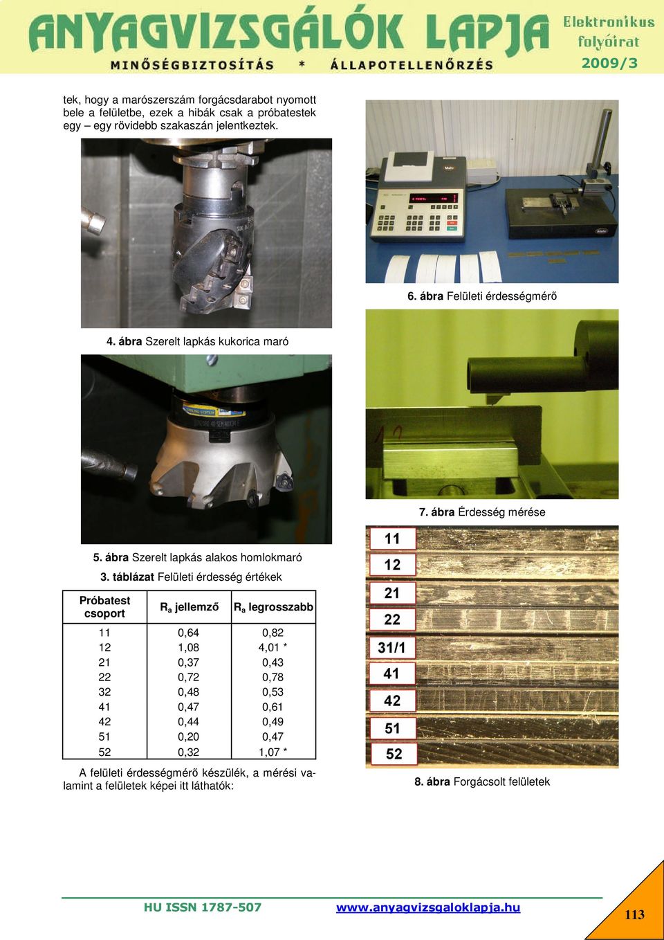 táblázat Felületi érdesség értékek Próbatest csoport R a jellemző R a legrosszabb 11 0,64 0,82 12 1,08 4,01 * 21 0,37 0,43 22 0,72 0,78 32 0,48 0,53
