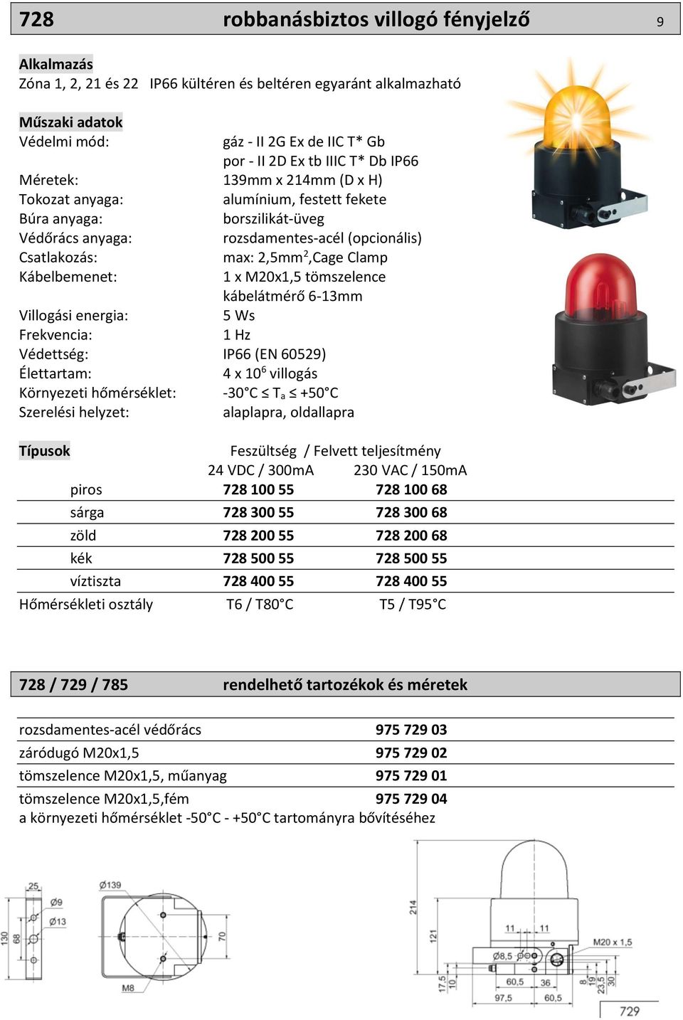 tömszelence kábelátmérő 6-13mm Villogási energia: 5 Ws Frekvencia: 1 Hz Védettség: IP66 (EN 60529) Élettartam: 4 x 10 6 villogás Környezeti hőmérséklet: -30 C T a +50 C Szerelési helyzet: alaplapra,