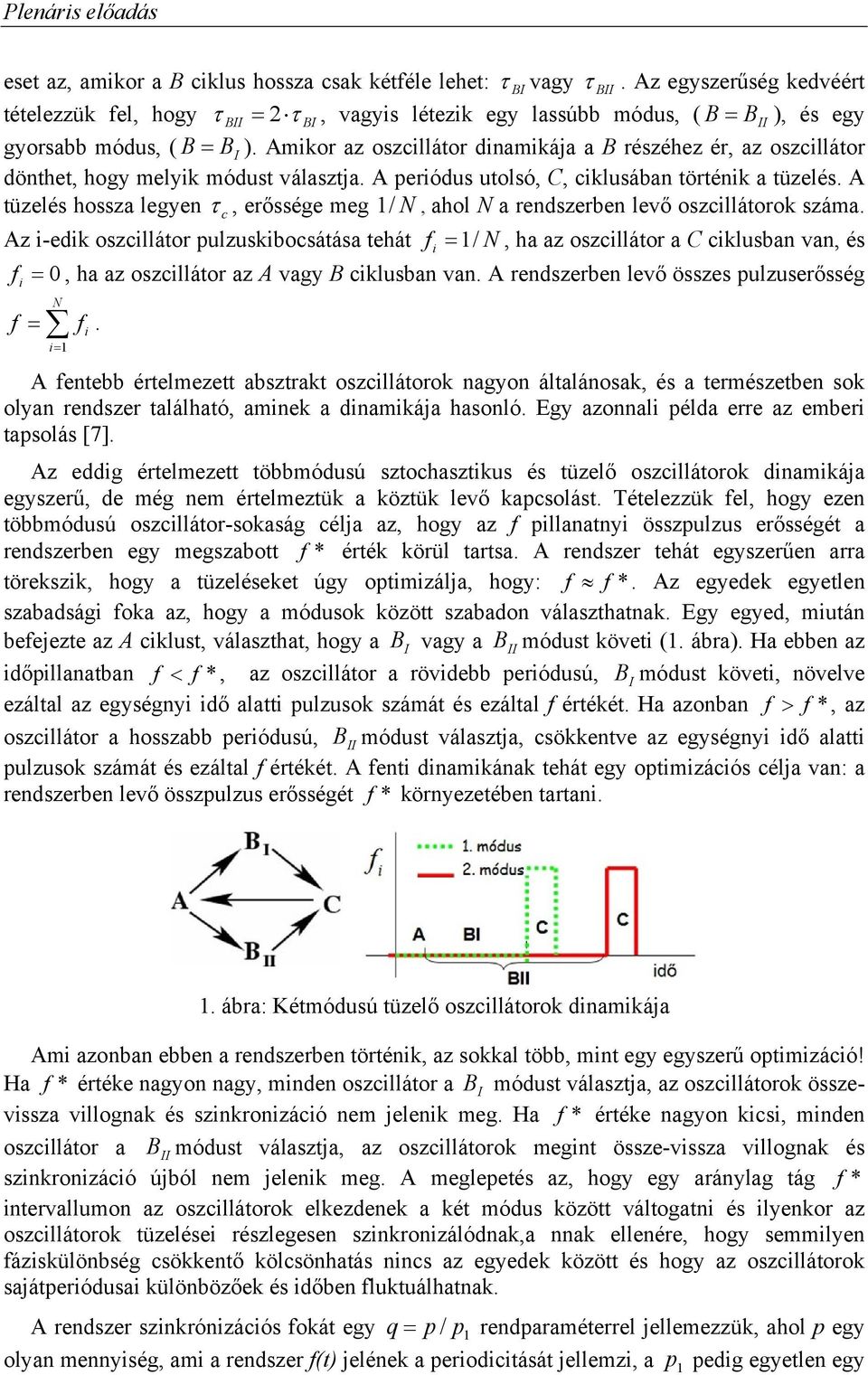 Amior az oszillátor dinamiáa a B részéhez ér, az oszillátor dönthet, hogy melyi módust választa. A periódus utolsó, C, ilusában történi a tüzelés.