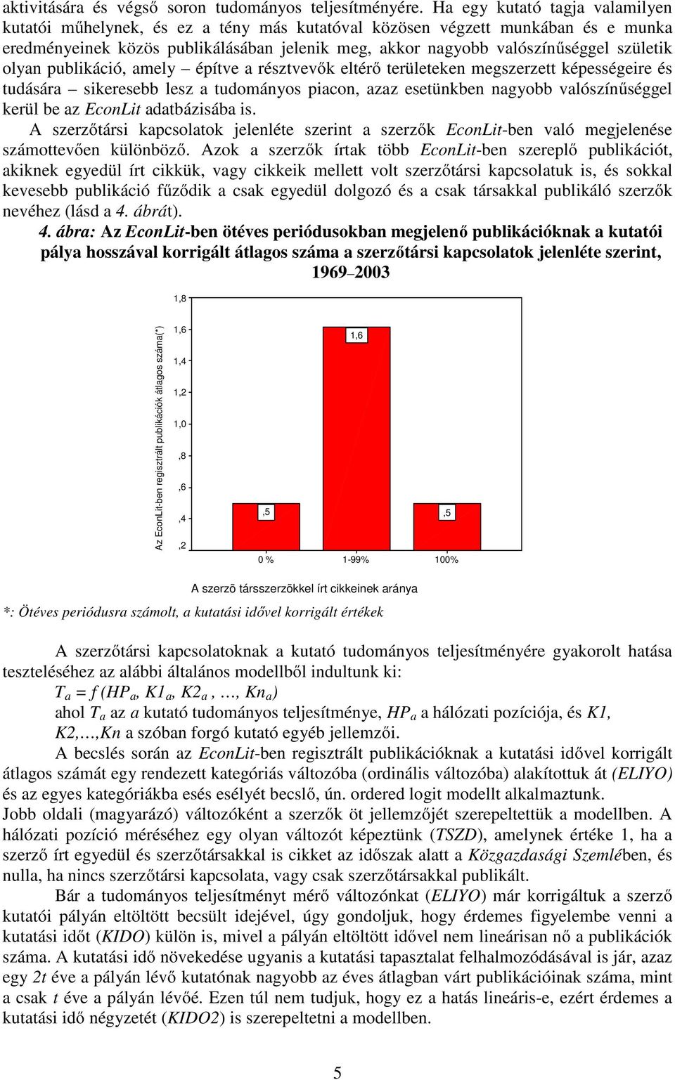 olyan publikáció, amely építve a résztvevők eltérő területeken megszerzett képességeire és tudására sikeresebb lesz a tudományos piacon, azaz esetünkben nagyobb valószínűséggel kerül be az EconLit