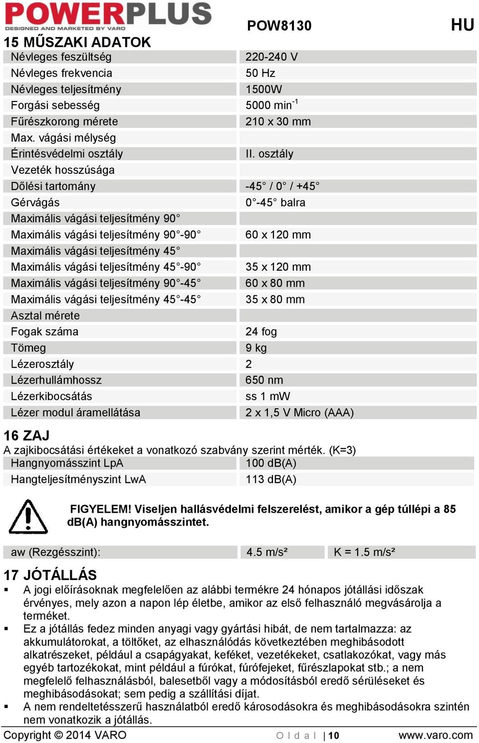 osztály Vezeték hosszúsága Dőlési tartomány -45 / 0 / +45 Gérvágás 0-45 balra Maximális vágási teljesítmény 90 Maximális vágási teljesítmény 90-90 60 x 120 mm Maximális vágási teljesítmény 45