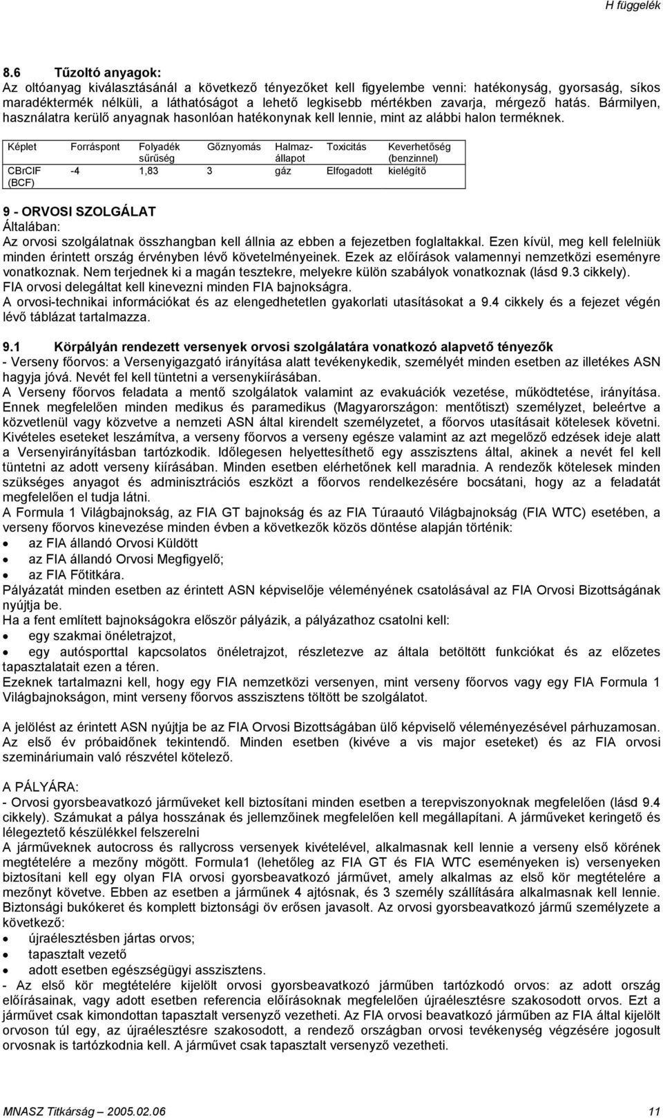 Képlet Forráspont Folyadék sűrűség Gőznyomás Halmazállapot Toxicitás Keverhetőség (benzinnel) CBrClF (BCF) -4 1,83 3 gáz Elfogadott kielégítő 9 - ORVOSI SZOLGÁLAT Általában: Az orvosi szolgálatnak