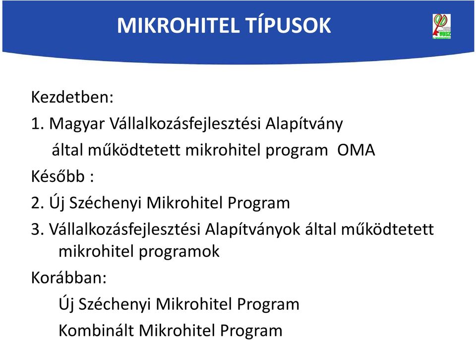 program OMA Később : 2. Új Széchenyi Mikrohitel Program 3.