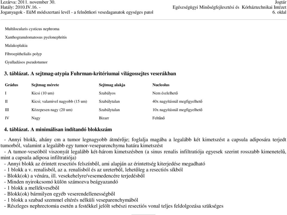 40x nagyításnál megfigyelhető III Közepesen nagy (20 um) Szabálytalan 10x nagyításnál megfigyelhető IV Nagy Bizarr Feltűnő 4. táblázat.