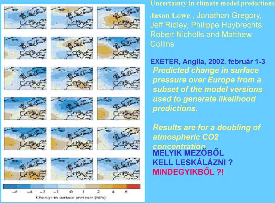 február 1-3 Predicted change in surface pressure over Europe from a subset of the model versions used