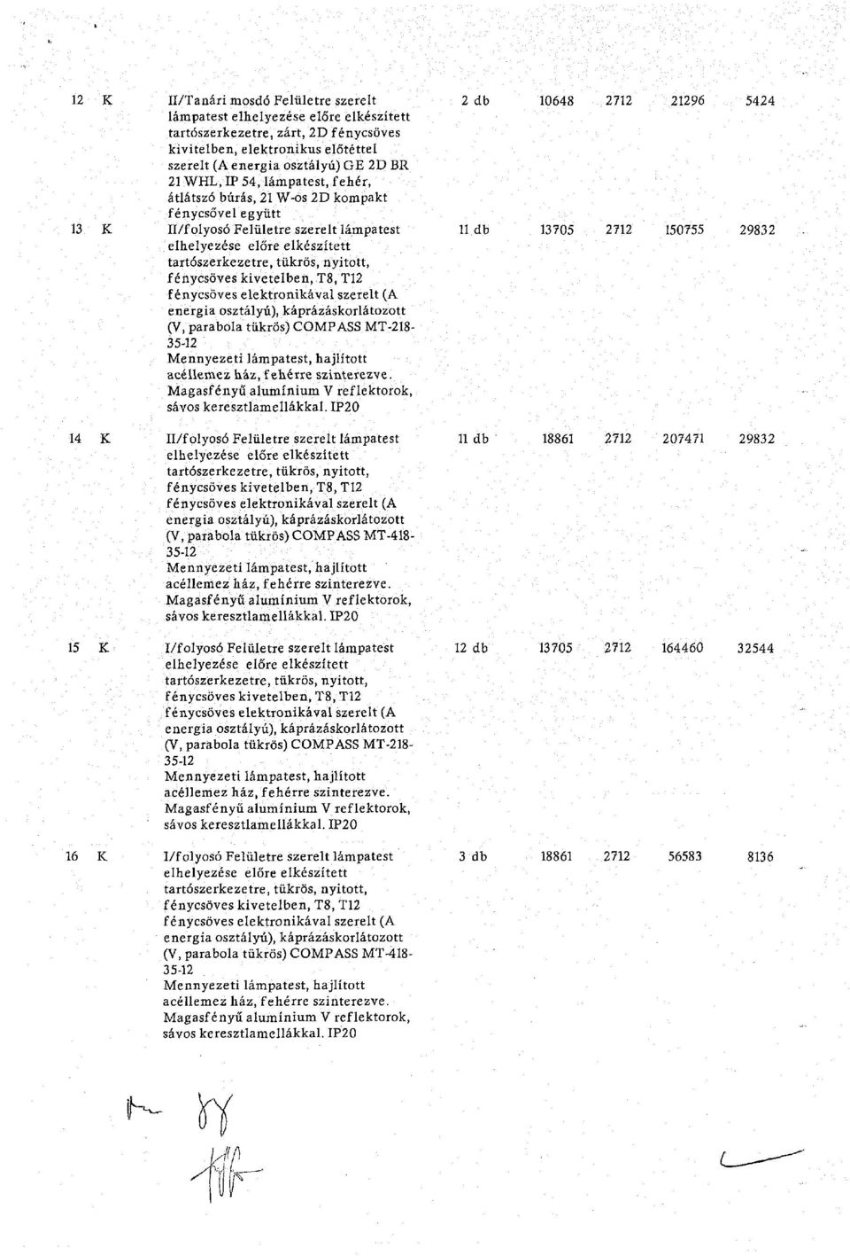 IP2 14 II/folyosó Felületre szerelt lámpatest (V, parabola tükrös) COMPASS MT-418- sávos keresztlamellákkal.