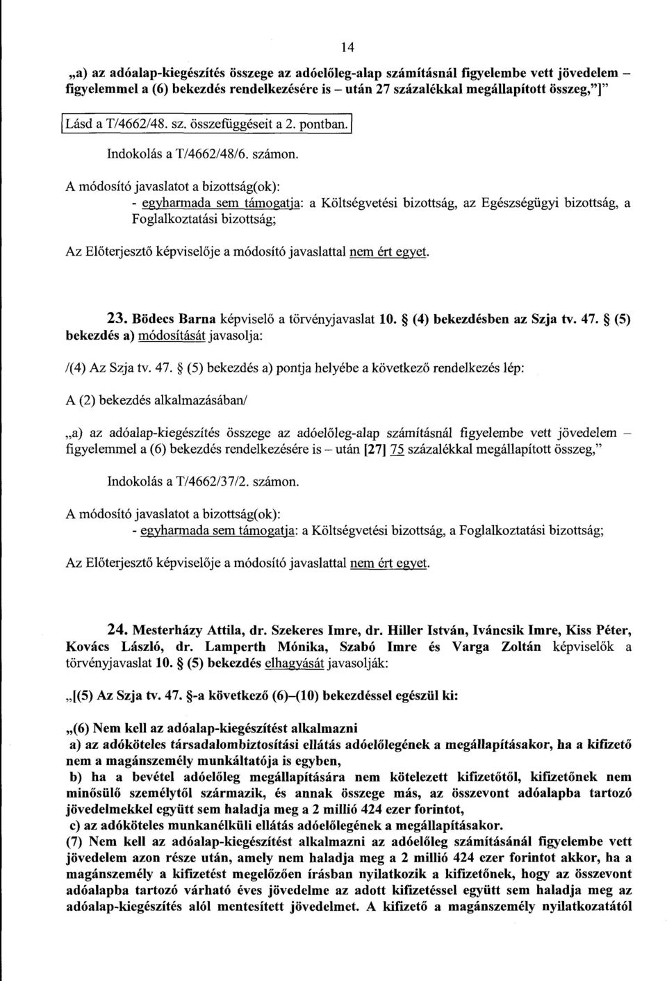 - egyharmada sem támogatja : a Költségvetési bizottság, az Egészségügyi bizottság, a Foglalkoztatási bizottság ; Az Előterjesztő képvisel ője a módosító javaslattal nem ért egyet. 23.