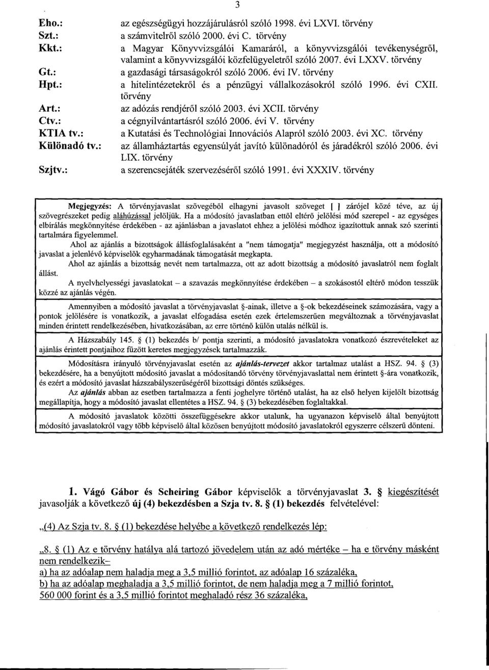 törvény Hpt. : a hitelintézetekről és a pénzügyi vállalkozásokról szóló 1996. évi CXII. törvény Art. : az adózás rendjéről szóló 2003. évi XCII. törvény Ctv. : a cégnyilvántartásról szóló 2006. évi V.