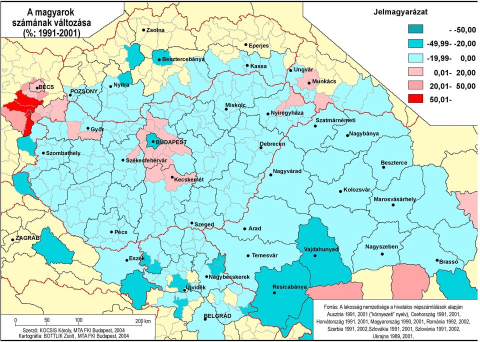 Vajdahunyad Nagyszeben Brassó Újvidék Nagybecskerek Resicabánya 0 50 100 200 km Szerző: KOCSIS Károly, MTA FKI Budapest, 2004 Kartográfia: BOTTLIK Zsolt, MTA FKI Budapest, 2004 BELGRÁD Forrás: A