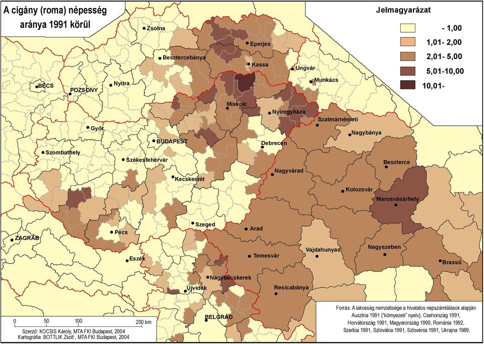 Nagyszeben Brassó Újvidék Nagybecskerek Resicabánya 0 50 100 200 km Szerző: KOCSIS Károly, MTA FKI Budapest, 2004 Kartográfia: BOTTLIK Zsolt, MTA FKI Budapest, 2004 BELGRÁD Forrás: A lakosság