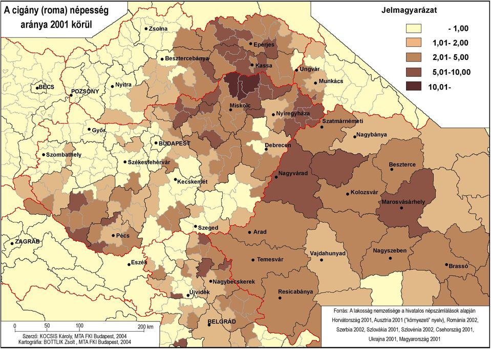Nagyszeben Brassó Újvidék Nagybecskerek Resicabánya 0 50 100 200 km Szerző: KOCSIS Károly, MTA FKI Budapest, 2004 Kartográfia: BOTTLIK Zsolt, MTA FKI Budapest, 2004 BELGRÁD Forrás: A lakosság