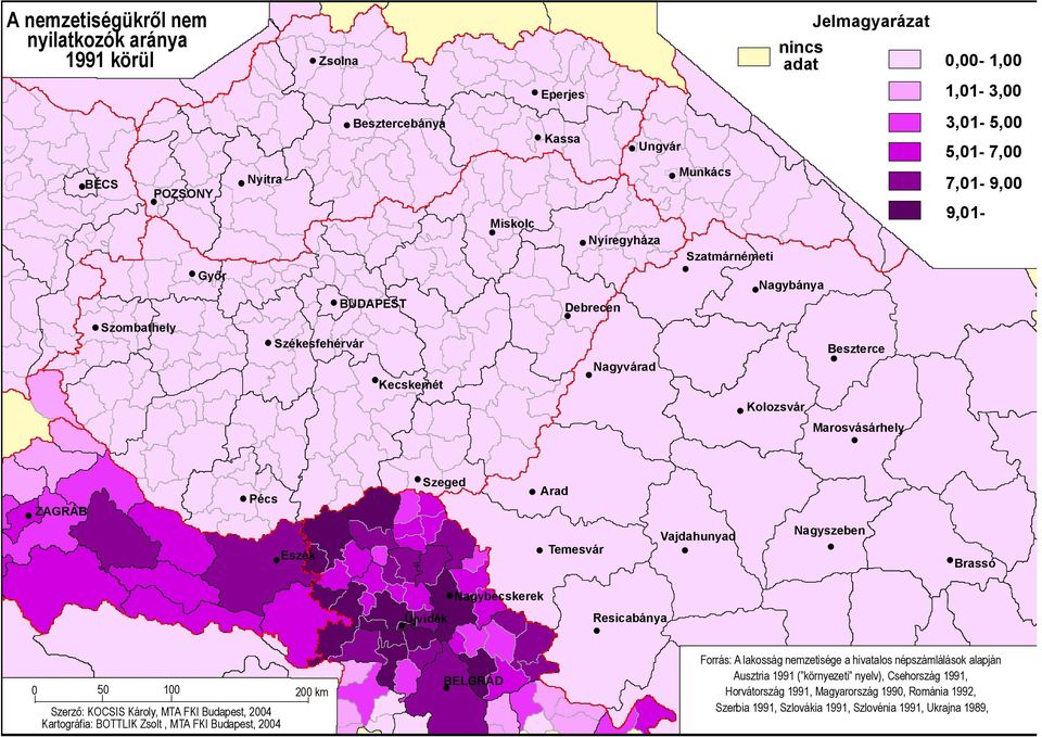 Vajdahunyad Nagyszeben Brassó Újvidék Nagybecskerek Resicabánya 0 50 100 200 km Szerző: KOCSIS Károly, MTA FKI Budapest, 2004 Kartográfia: BOTTLIK Zsolt, MTA FKI Budapest, 2004 BELGRÁD Forrás: A