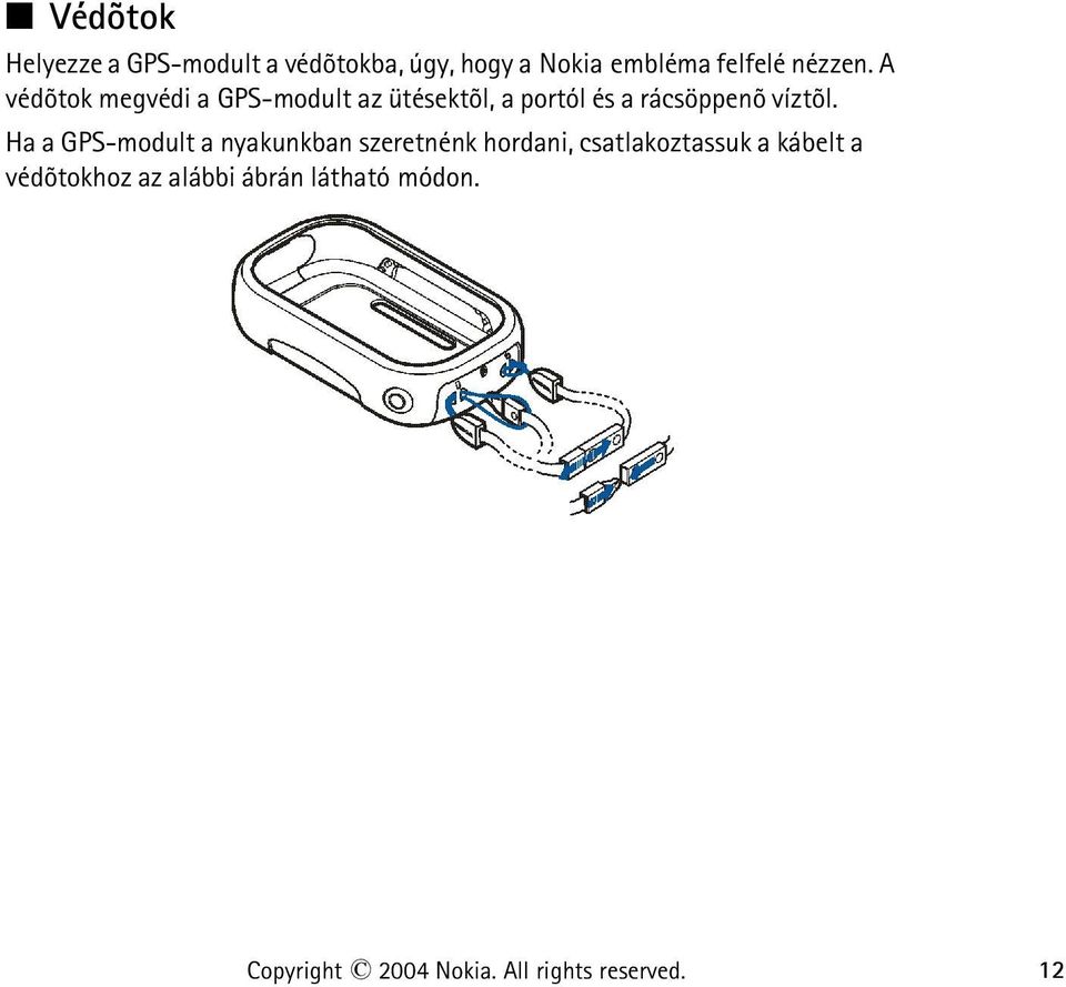 A védõtok megvédi a GPS-modult az ütésektõl, a portól és a rácsöppenõ víztõl.