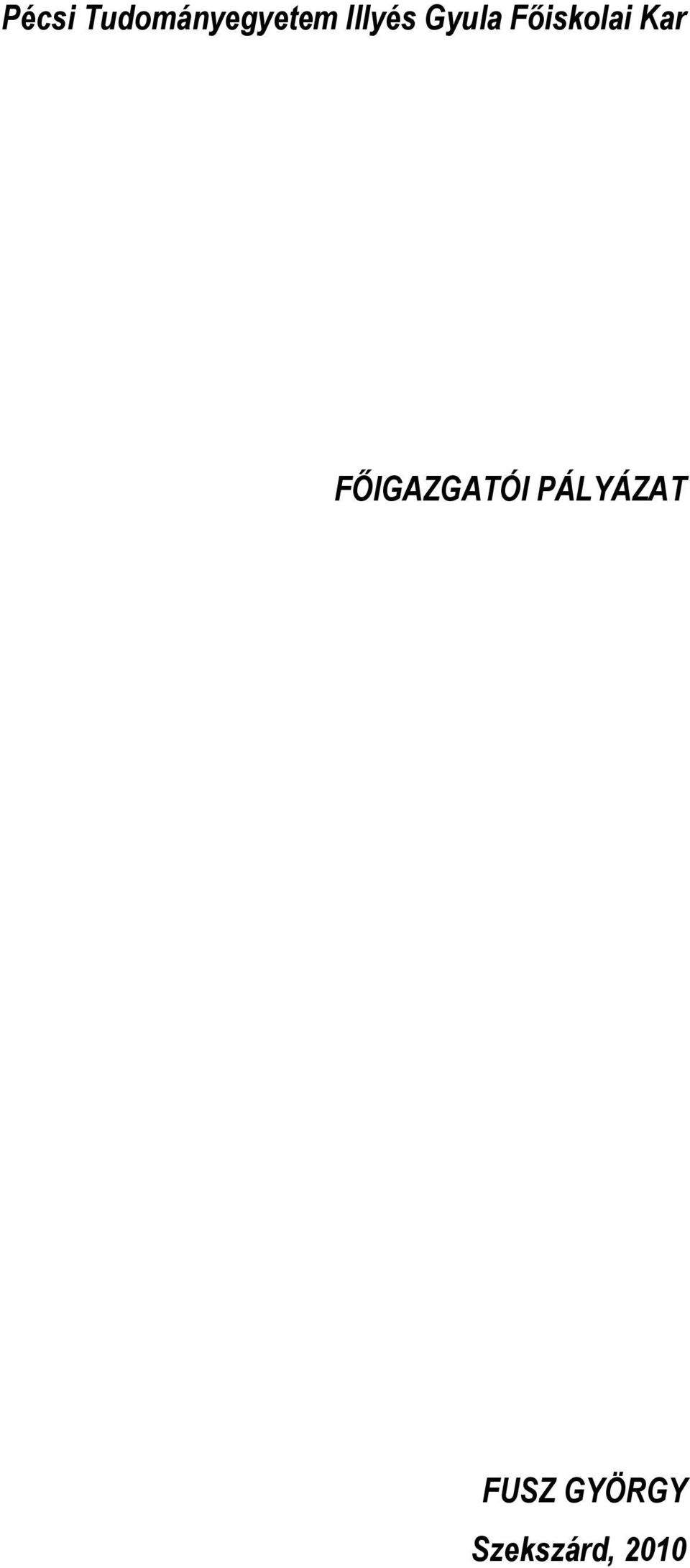 Kar FŐIGAZGATÓI PÁLYÁZAT