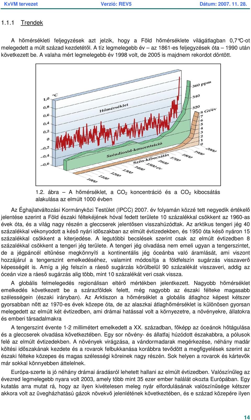 05 is majdnem rekordot döntött. 1.2. ábra A hımérséklet, a CO 2 koncentráció és a CO 2 kibocsátás alakulása az elmúlt 1000 évben Az Éghajlatváltozási Kormányközi Testület (IPCC) 2007.