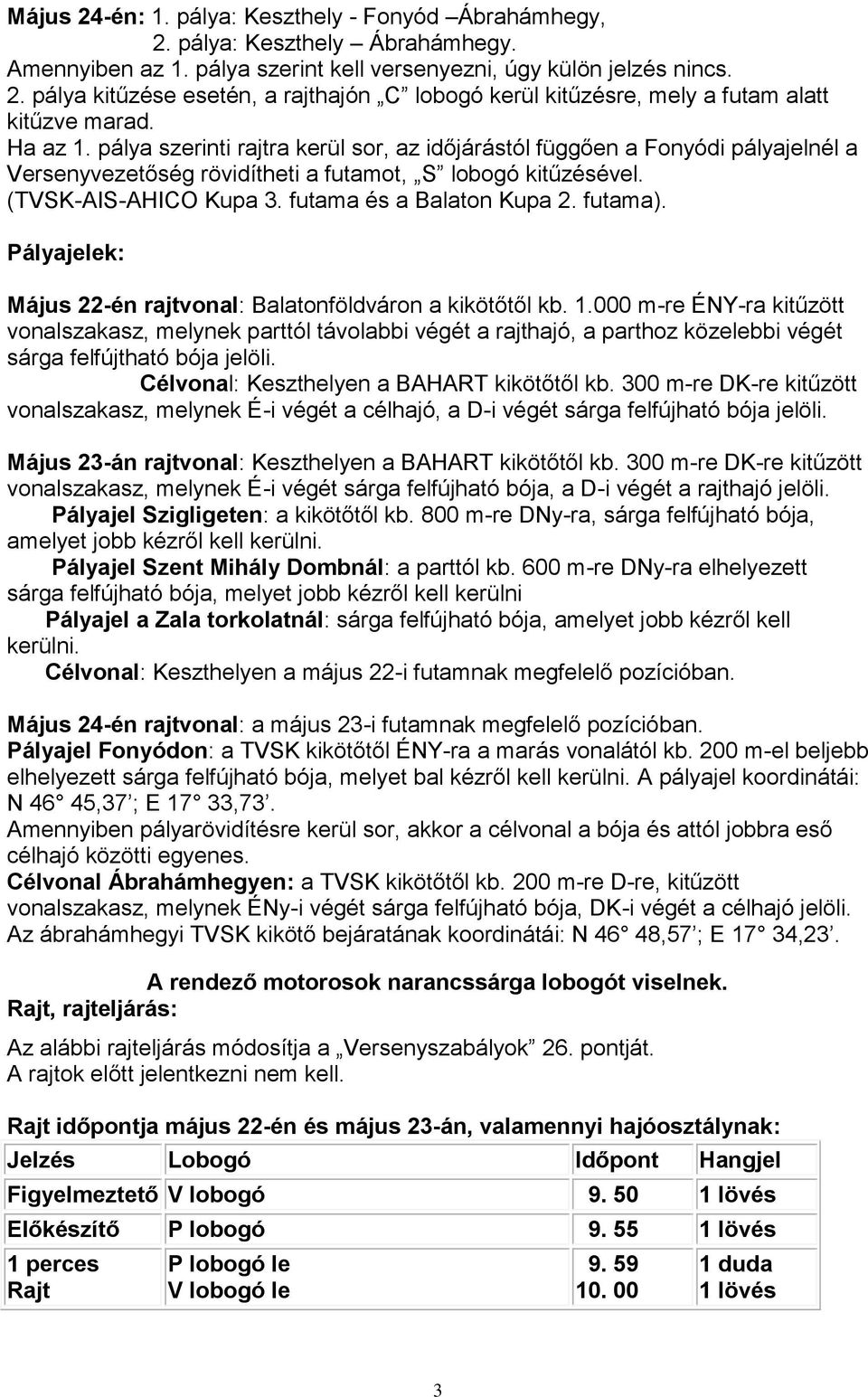 futama és a Balaton Kupa 2. futama). Pályajelek: Május 22-én rajtvonal: Balatonföldváron a kikötőtől kb. 1.