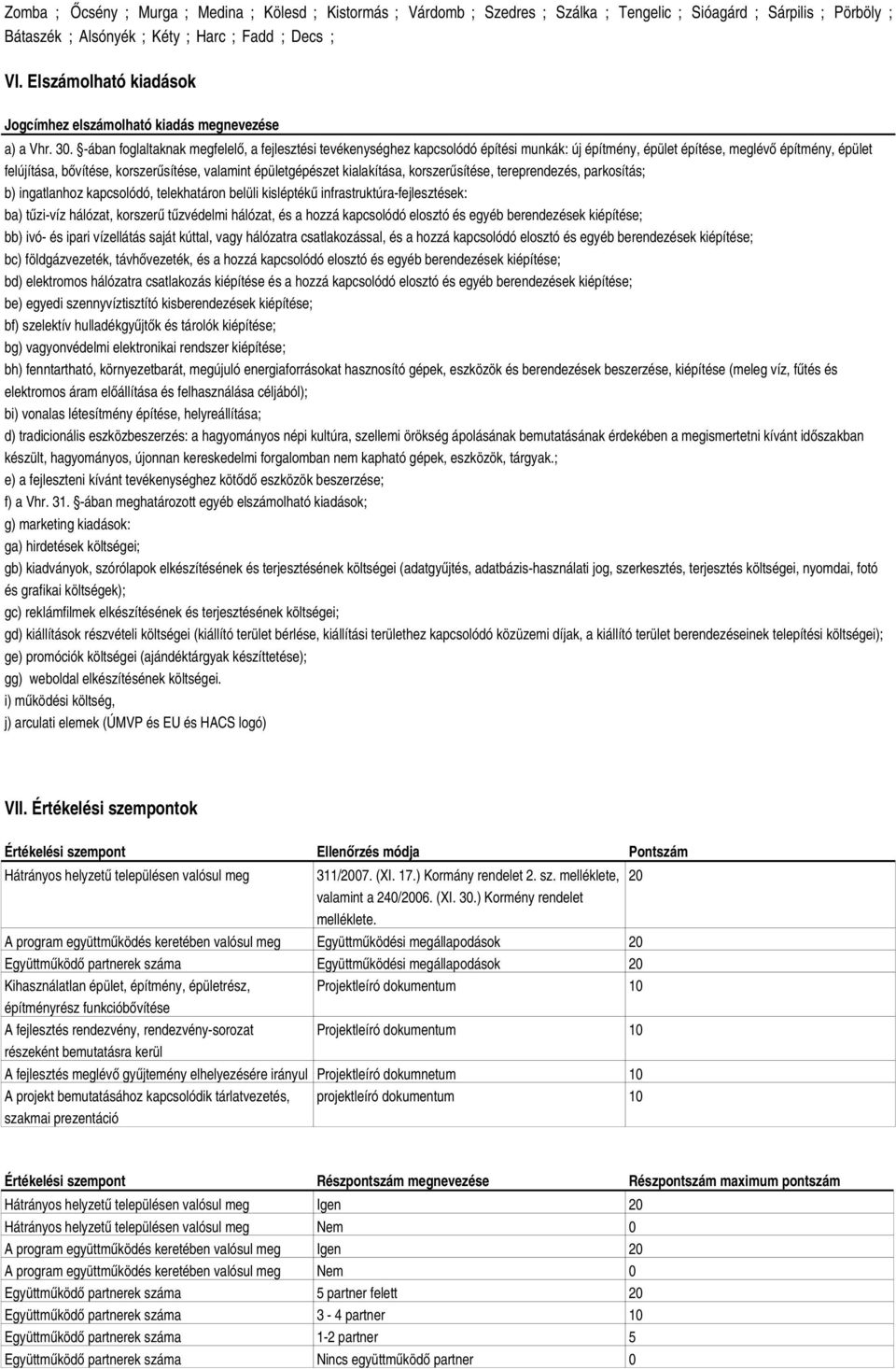 ában foglaltaknak megfelelő, a fejlesztési tevékenységhez kapcsolódó építési munkák: új építmény, épület építése, meglévő építmény, épület felújítása, bővítése, korszerűsítése, valamint